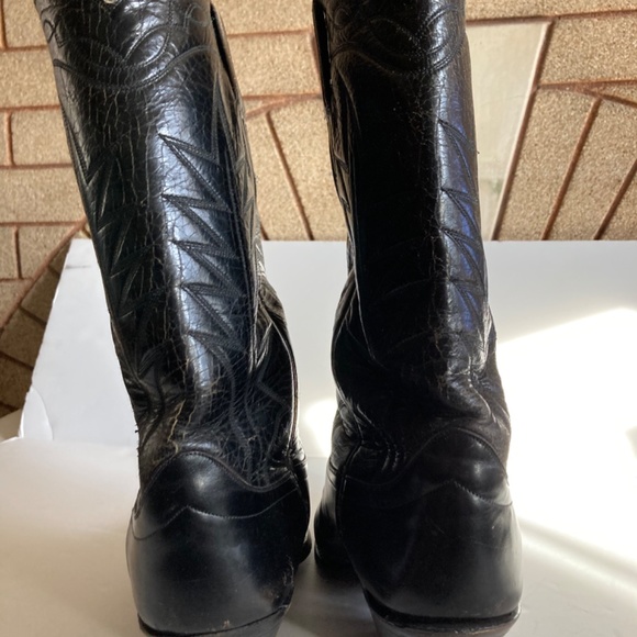 Black Leather Vintage Cowboy Boots Higher Heel Women’s Size 9 Made in Mexico - Picture 9 of 12